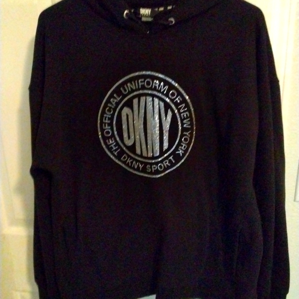 ****SEE FREE OFFER- DKNY Black Bling Logo Hoodie Sweatshirt.